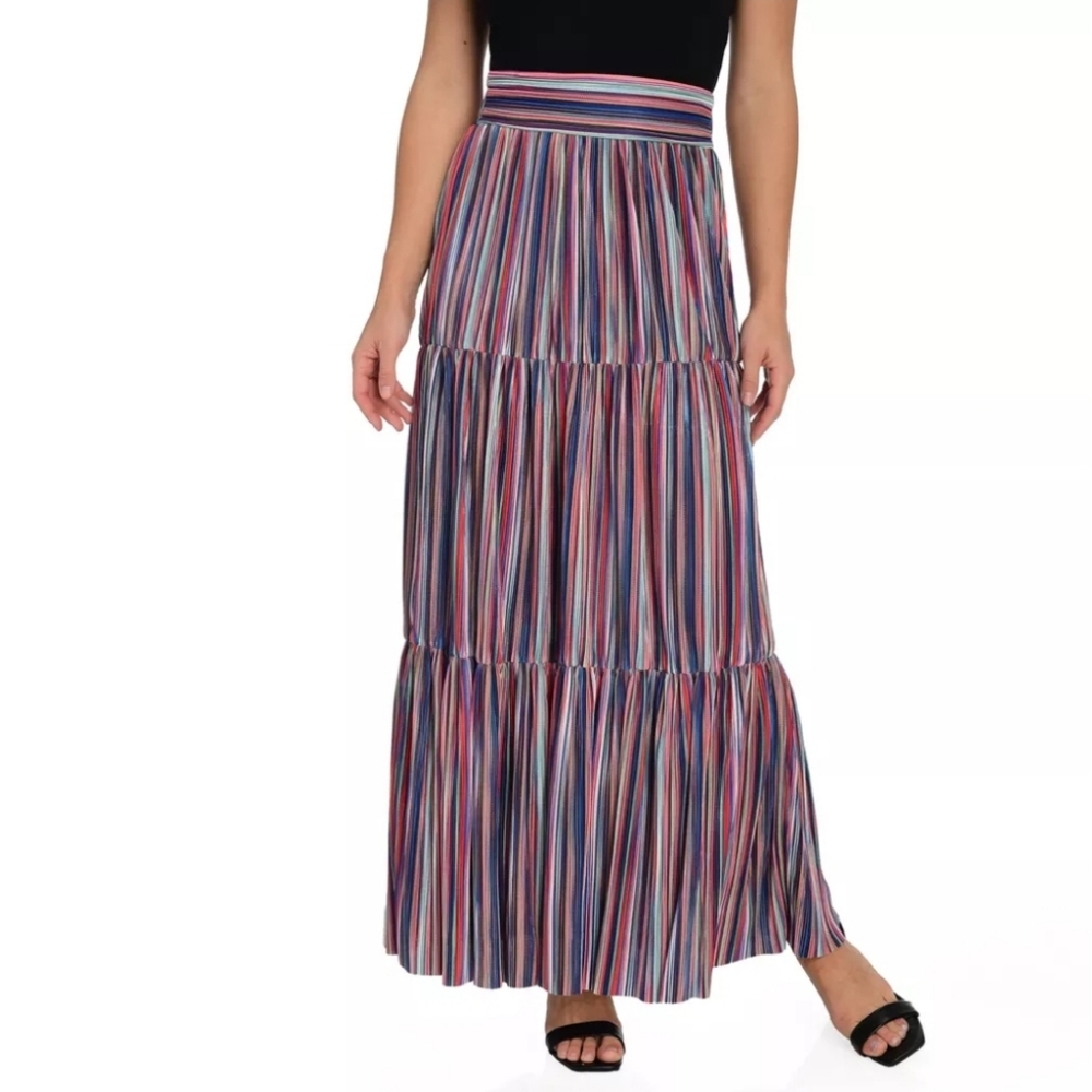Tiered Maxi Skirt - Multicolor Striped